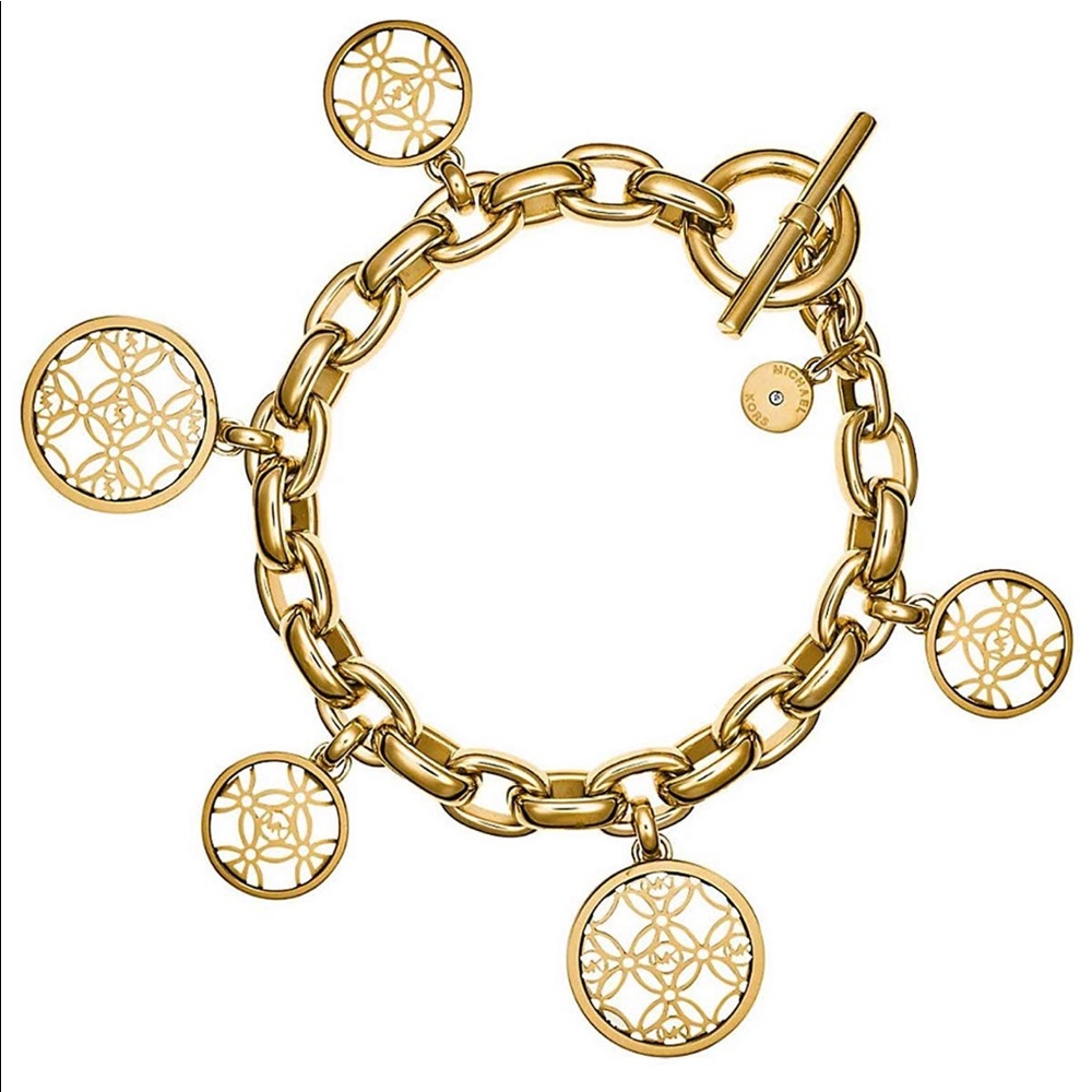 Michael Kors Gold Engraved Charm Bracelet RARE